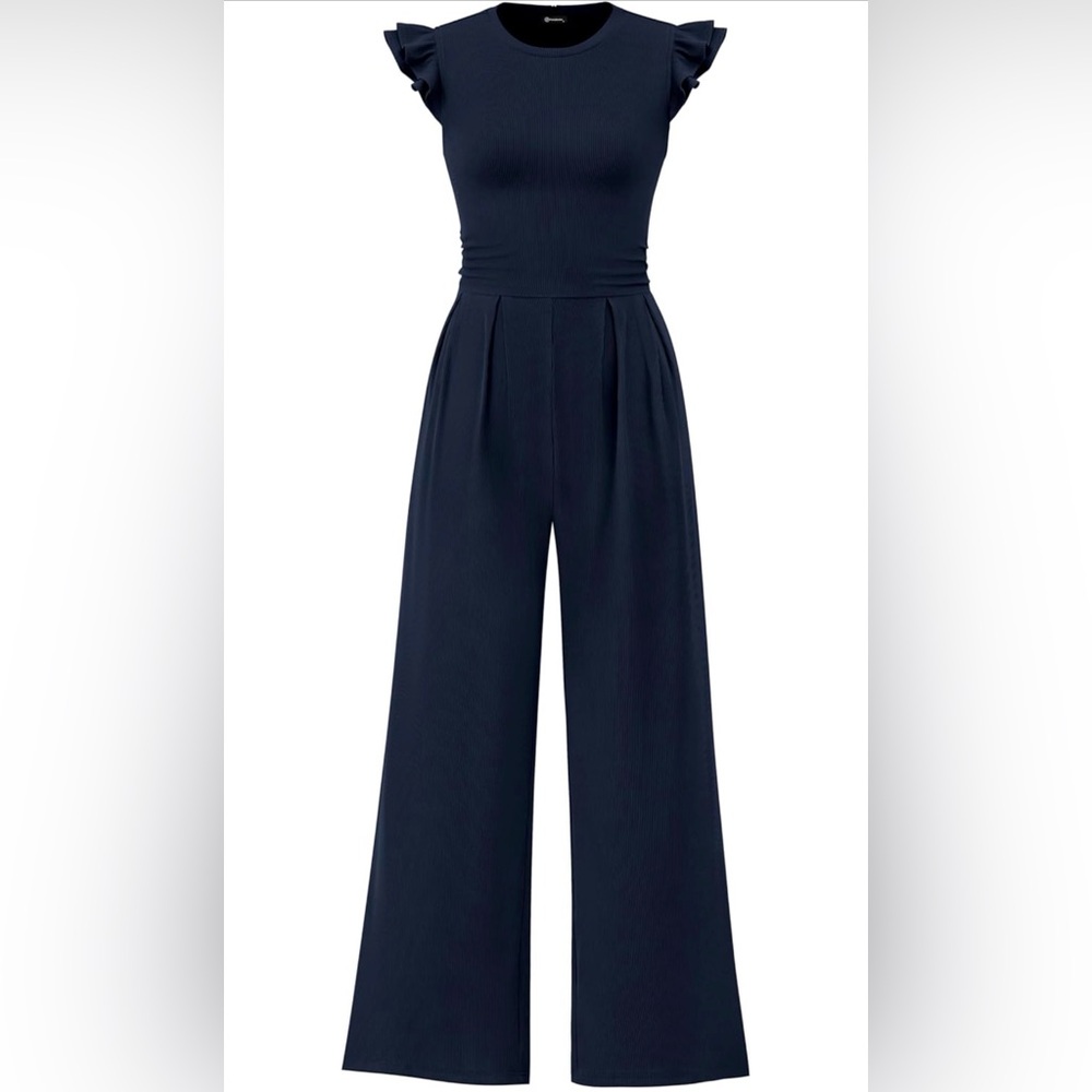 Ruffle Cap Sleeve Women’s Navy Jumpsuit